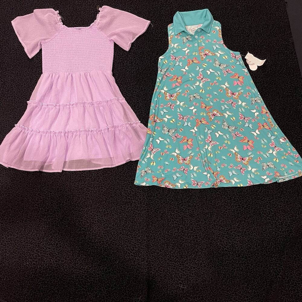 Girls Dresses Bundle Lot Of 2 Size 10–12 Party Butterfly Print Casual Tiered